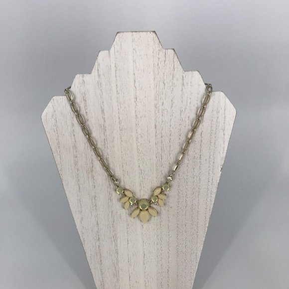 Ann Klein Neutral Beige  Gold Tone pale‎ Yellow Crystals Pendant 16"  Necklace - Picture 3 of 10